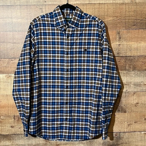 🌻 ORVIS Men’s sz M Tall Classic Fit Blue and Tan Button Down - Picture 1 of 5